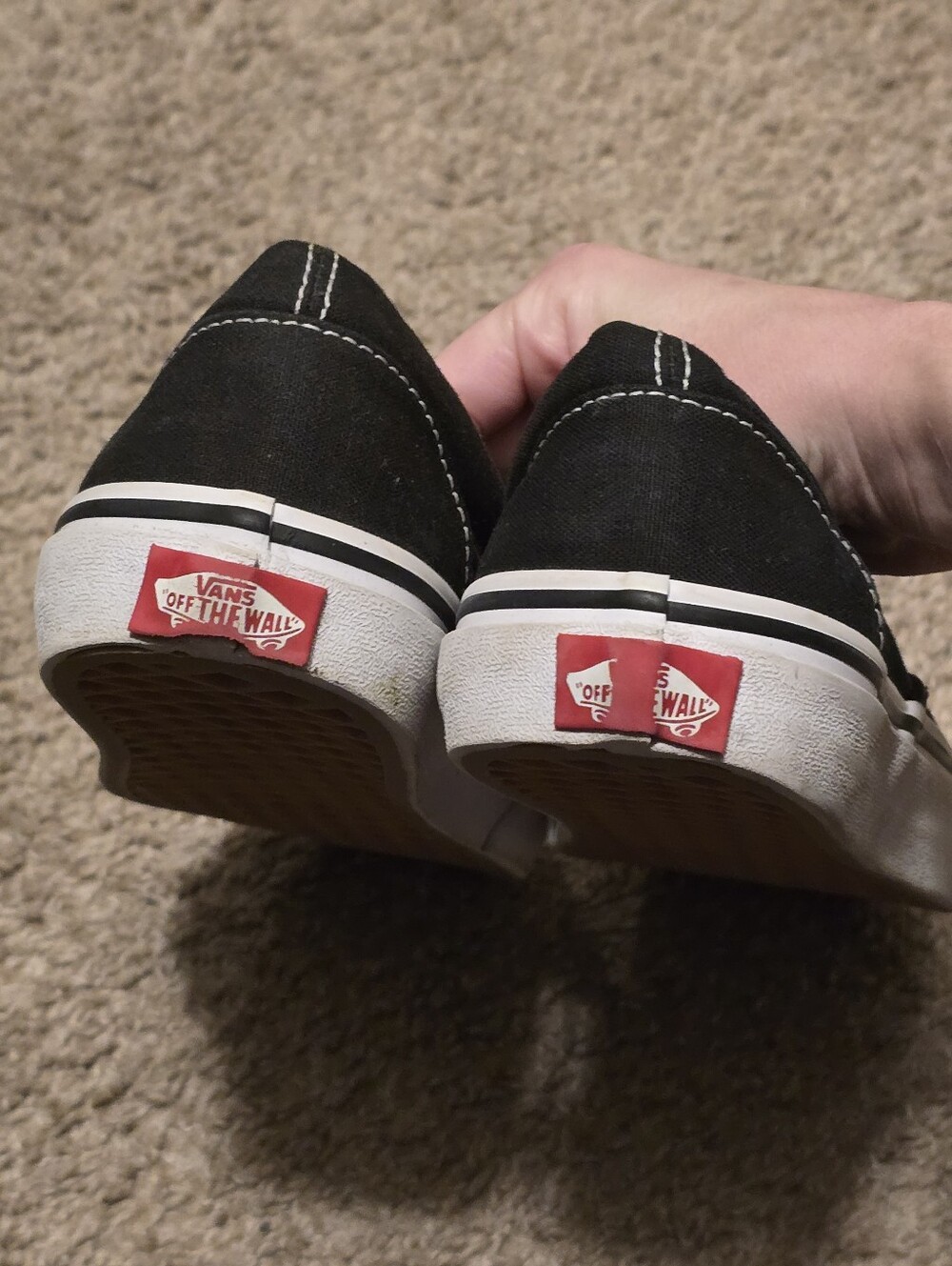 Vans Black and White Slip-On Canvas Sneakers Off The Wall - Picture 4 of 5